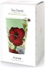 Tea Forte Double-Walled Ceramic Kati Cup, Removable Stainless Steel Infuser Basket and Lid, Steeps 12 oz Loose Leaf Tea, Dishwasher & Microwave Safe, Fleur