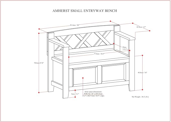 SIMPLIHOME Amherst Entryway Storage Bench - 36 inch Wide Solid Wood Small Hallway Seat in Hickory Brown, Transitional Bench for Entryway or Living Room with Lift-Up Lid and Compact Storage