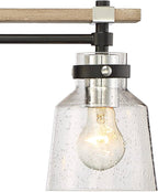 Possini Euro Design Broadway Modern Industrial Wall Light Black Painted Faux Wood Hardwired 32" 4-Light Fixture Clear Seedy Glass Shade for Bedroom Bedside Bathroom Vanity Living Room Hallway House