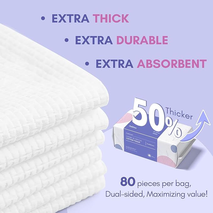PoeticEHome Soft Face Towel - Extra Thick Cotton Tissue Biodegradable | Disposable Dry Wipes for Facial Cleansing & Makeup Removing