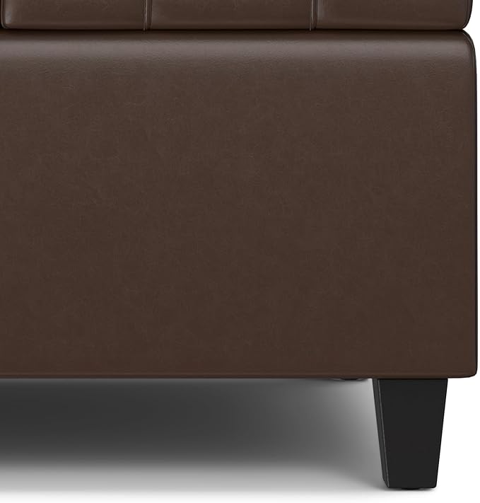 SIMPLIHOME Harrison 30 inch Wide Transitional Square Small Coffee Table Storage Ottoman in Chocolate Brown Vegan Faux Leather, Assembled, for The Living Room and Bedroom