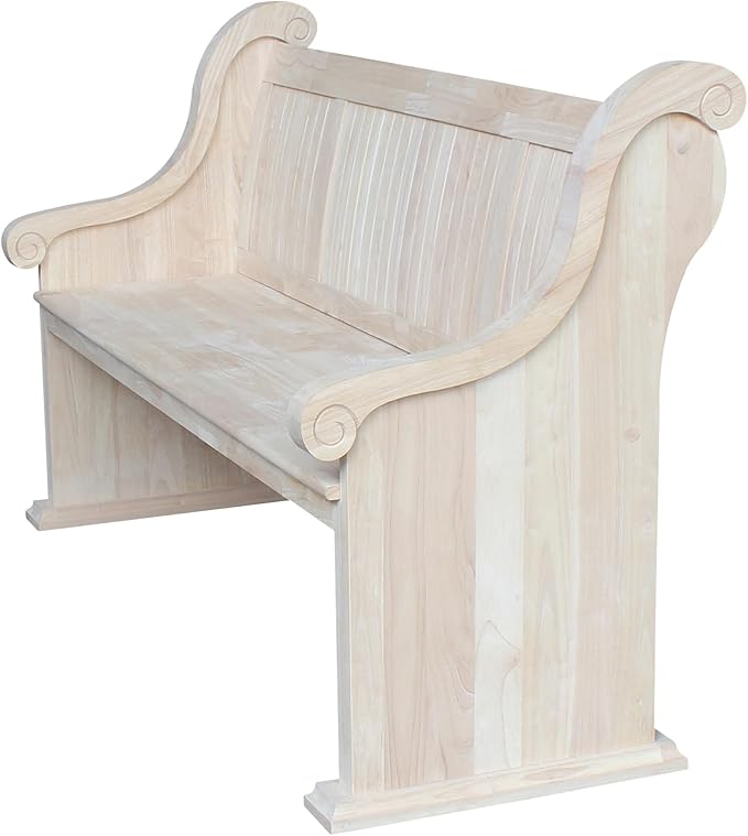 IC International Concepts, Sanctuary Bench, Solid Real Wood, Sturdy Parawood, Entryway/Dining/Living, Spacious Dimensions 58" W x 17.7" D x 18" H, 450 LBS Capacity, Paint/Stain Ready, Unfinished