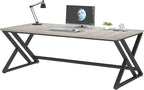 LVB Modern Long Office Desk, Large Wood Metal Computer Desk, Industrial Double Workstation Desk for Two People, Rustic PC Executive Work Study Writing Computer Table for Home, Light Grey Oak, 78.7 in