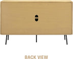 NTC Veil Modern Sideboard with 3 Doors, Buffet Cabinet with Vertical Groove Design and Metal Legs, Storage Cabinet for Living Room, and Hallway, Effortless Assembly, Sand