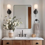 ANDY STAR Wall Mirror for Bathroom, 24x36 Inch Black Bathroom Mirror, Stainless Steel Metal Frame with Rounded Corner, Rectangle Glass Panel Wall Mounted Mirror Decorative for Bathroom