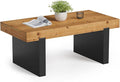 LITTLE TREE Solid Wood Coffee Table, 47.2" Center Table for Living Room, Black and Wood Two-Tone Modern Coffee Table, Rectangle Farmhouse Living Room Table for Bedroom, Easy Assembly, Rustic Natural