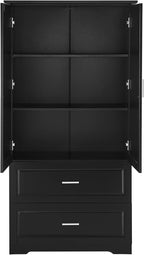 Tall Storage Cabinet, Bathroom Floor Freestanding Storage Cabinet with 2 Doors and 2 Drawers for Bathroom, Office, Living Room, Black