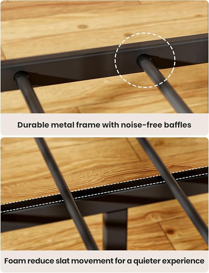 Queen Over Queen Bunk Bed for Adults & Teens, Heavy Duty Metal Bunk Bed with EVA Anti-Slip Ladder & Full-Length Guardrails, Noise-Free Queen Bunk Bed Frame with Under-Bed Storage, Black