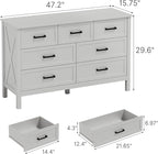 LYNSOM Farmhouse 7 Drawers Dresser for Bedroom, Wood Rustic Wide Chest of Drawers with Deep Drawers, Metal Handle, Storage Dressers Organizer for Hallway