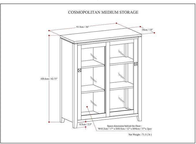 SIMPLIHOME Cosmopolitan SOLID WOOD 36 Inch Wide Contemporary Medium Storage Cabinet in Mahogany Brown, For the Living Room, Entryway and Family Room
