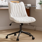 Armless Desk Chair, Armless Office Chair with Wheels, Small Desk Chair No Arms for Home Office, Swivel Vantiy Chair with Backs for Bedroom, Rolling Task Chair for Small Space, White