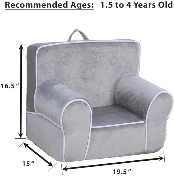 DIBSIES Personalized Creative Wonders Toddler Chair - Ages 1.5 to 4 Years Old (Gray with White Piping)