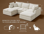 110" Cloud Sectional Couches for Living Room, Boneless U Shaped Couch with Ottoman, 3 Seater Modular Sectional Sofa, Warm White
