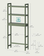 SONGMICS Over The Toilet Storage, 3-Tier Over Toilet Bathroom Organizer with Adjustable Shelf, 10.2 x 24.8 x 66.9 Inches, Space-Saving, Forest Green UBTS001C01