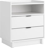 Prepac Simply Modern Nightstand Bedside Table, White Nightstand for Bedroom, End Table with 2 Drawers and Open Shelf 23.75" W x 26.75" H x 16" D
