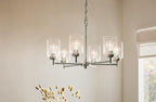 KICHLER Winslow 26" 6 Light Chandelier with Clear Seeded Glass in Brushed Nickel for Dining Room, Living Room, Kitchen and Rooms with Vaulted Ceilings, Industrial Style, (26" x 26" x 16.5") 52616NI
