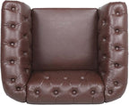 LEVNARY Leather Chesterfield Chair, Mid-Century Modern Single Sofa Chair, Tufted Upholstered Rolled Armchair for Home Bedroom Reading Room (Dark Brown)
