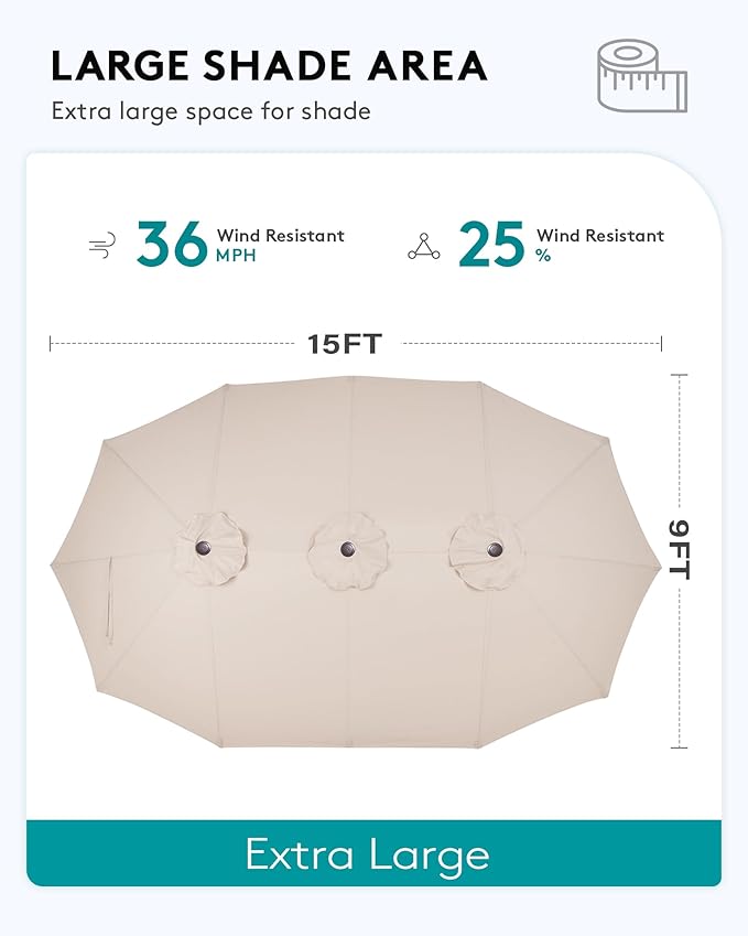 SERWALL HDPE Patio Furniture Set with 15FT Double Side Patio Umbrella, All Weather Wood-Like Outdoor Sofa Sectional Couch, Black Patio Furniture with Grey Cushions