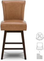 CHITA 26 Inch Counter Height Swivel Bar Stools Set of 4, FSC Certified Modern Upholstered Faux Leather Swivel Barstool Chair with Back, Saddle Brown