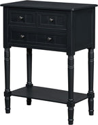 Knocbel Slim Antique Entry Console Table with 3 Drawers & Bottom Open Shelf, Solid Wood Narrow Sofa Couch Table for Entryway Hallway Living Room 23.7" W x 13" D x 31.4" H Black