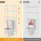 Over The Toilet Shelf,3-Tier Adjustable Freestanding Metal Bathroom Organizer Shelves with Toilet Paper Holder & Hooks,Space-Saving for Narrow Small Bathroom,10”D x 24”W x 66”H,White