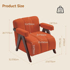 Accent Chair Mid-Century Modern with Wide Backrest for Bedroom, Upholstered Living Room Chair with Wooden, Lounge Armchair with Thick Cushion, Cute Teddy Comfy Chair, Orange