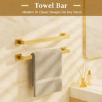 5-Piece Bathroom Hardware Set， Brushed Gold Bathroom Accessories 304 Stainless Steel， Including 23.8 inch Bath Towel Bar*2, Double Towel Hook, Toilet Paper Holder, and Towel Ring