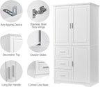P PURLOVE Bathroom Storage Cabinet with 3 Drawers,Tall and Wide Bathroom Cabinet Standing,Wood Freestanding Tall Bathroom Cabinet for Kitchen,Living Room