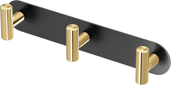 Gatco 1292MXB Modern Decor Wall Hook. Coat Hat Towel Robe Hook. for Entryway, Living, Kitchen, Bathroom, Bedroom. 3-Hook. Sturdy Matte Black/Brass on Premium Brass.