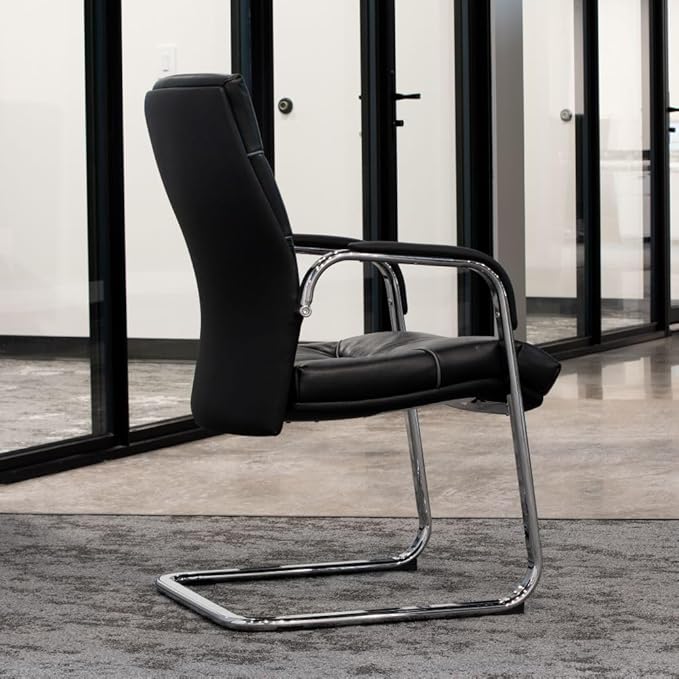 ZURI Modern Carnegie Leather and Chrome Side Chair with Aluminum Base - Black