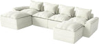 Hobestluk 152" Cloud Modular Sectional Couch 4-Seater Sofa with Ottomans U Shaped Couch Deep Seat Sofa with Removable Cover for Living Room (Beige, 4-Seater Sofa with Two Ottomans)
