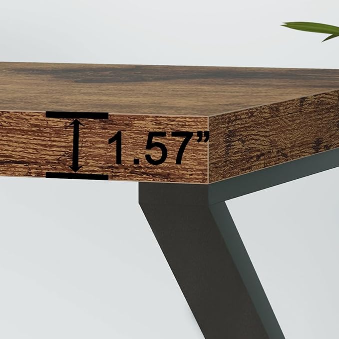 HSH Rustic Brown Desk, Industrial Home Office Computer Desk, Farmhouse Metal and Wood Computer Table, Simple Bedroom Laptop PC Desk for Student Writing Study Gaming Executive Workstation, 55 in