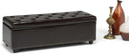 SIMPLIHOME Hamilton 48 inch Wide Transitional Rectangle Storage Ottoman in Coffee Brown Vegan Faux Leather, Assembled, For the Living Room, Entryway and Family Room