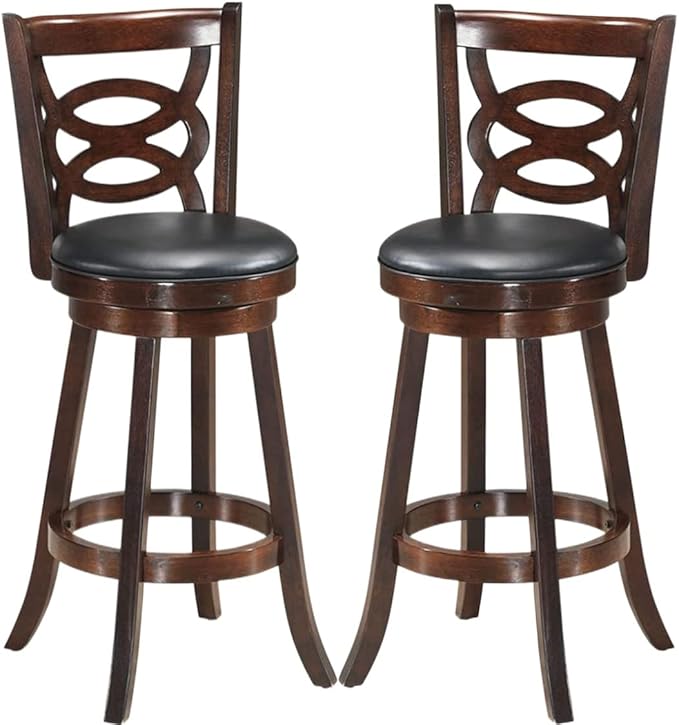 ERGOMASTER Swivel Bar-Stools Set of 2 Counter Height Barstool 29 Inch Seat Bar Chair Rubberwood Frame Brown for Rustic & Classic