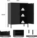 Metal Locker Storage Cabinet with 2 Doors and 4 Shelves，39.96" Tall Steel Office Cabinet,Bathroom Floor Locker，for Office,Home,Garage,Gym,School (Black)