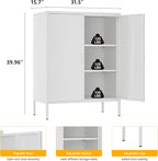 Metal Cabinet with 2 Doors and 4 Shelves，39.96" Tall Steel Office Cabinet,Bathroom Floor Locker，for Office,Home,Garage,Gym,School (White)
