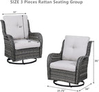 HUMMUH 4 Piece Outdoor Patio Furniture Set Wicker Conversation Bistro Set Swivel Rocker Chairs with 2pcs Ottomans for Backyard, Porch, Balcony