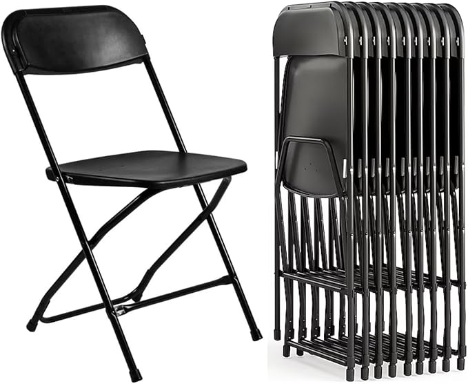 Plastic Folding Chair, 10 Pack, 650lb Weight Capacity - Indoor Outdoor, Portable, Stackable with Steel Frame - for Events, Office, Wedding, Party, Picnic, Kitchen, Dining