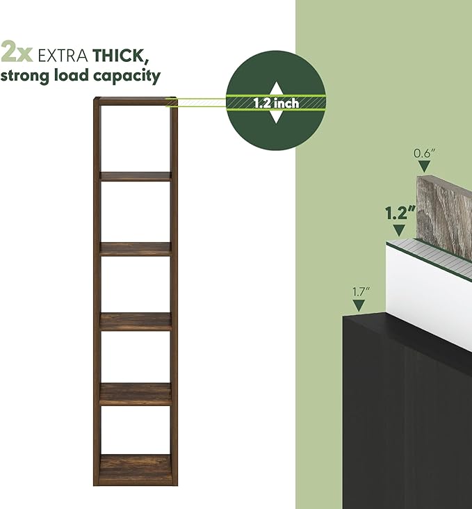 Furinno CUBICLE Book Shelf, 5-Cube Vertical Thick Frame Bookshelf, Horizontally & Vertically Reversible Bookcase with Open Back, 14.6 x 15.9 x 72, for Living Room, Bedroom, Home Office, Black Dark Oak