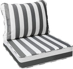 AAAAAcessories Outdoor Deep Seat Cushions, Waterproof, Fade-Resistant Patio Furniture Replacement Cushions, 23.5" x 25.5" x 5" + 23.5" x 19", Gray Cabana Stripe