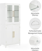 Crosley Furniture Roarke Glass Door China Hutch Kitchen Pantry Storage Cabinet with Doors and Shelves, White