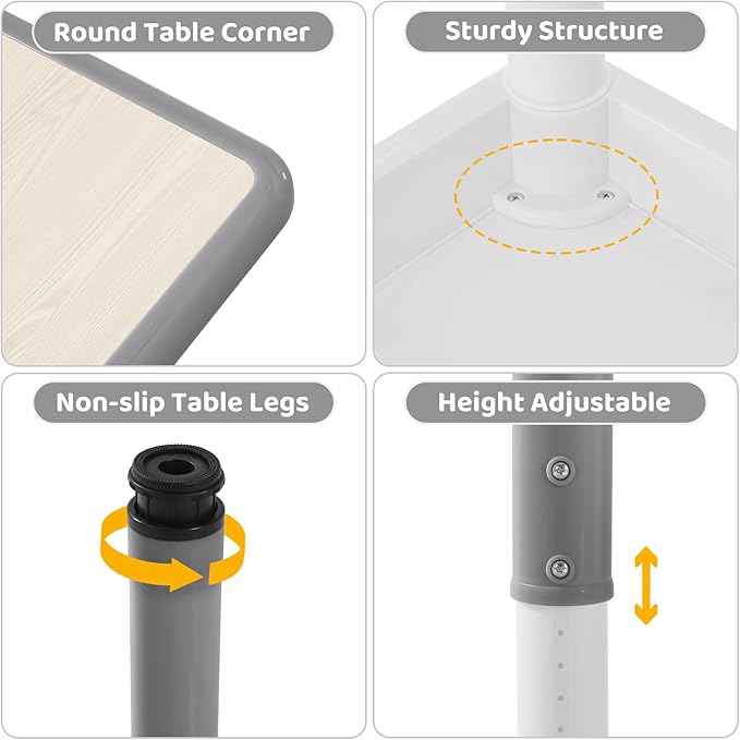Kids Table and 2 Chairs Set, Height-Adjustable Toddler Table and Chairs Set with Graffiti Desktop, 23.6''L x 23.6''W Children Activity Table for Daycare, Classroom, Home, Grey-w