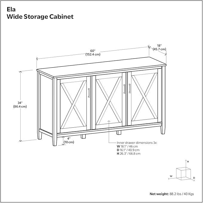 SIMPLIHOME Ela Solid Wood 60 inch Wide Transitional Wide Storage Cabinet in Smoky Brown for The Living Room, Entryway and Family Room