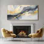 SDYA Wall Art for Living Room Abstract Wall Art Blue and White Pictures Canvas Wall Art 48x24 Inch Gold Wall Decor Line Artwork Home Office Decor