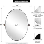 ANDY STAR Brushed Nickel Bathroom Mirror, 24 x 32 Inch Oval Pivot Mirror for Wall, Unique Farmhouse Tilt Mirror in Slim Silver Stainless Steel Metal Frame for Bedroom, Powder Room