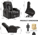 PELUMY Manual Lift Recliner Chair for Elderly with Massage & Heat, Oversized Heavy Duty 350 lbs Recliner with Cup Holders & USB Ports, Infinite Positioning Lift Chair (Breathable Leather, Dark Brown)