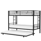VECELO Twin Over Twin Bunk Bed with Trundle, Metal Bunkbeds with Ladder and Full-Length Guardrail, Noise Free, No Box Spring Needed, Black