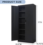 BESFUR 71" H Metal Storage Cabinet with 5 Adjustable Shelves and Lockable Doors, Locking Cabinet for Garage, Classroom and Office - Black