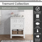 Hanover Tremont 24'' Vanity Cabinet with Sink Combo for Bathroom, Powder Room | Pre-Assembled Cabinet | 1 Drawer, Bottom Shelf | Artificial Stone Countertop | White Cabinet | HANVN0107-24-1WH