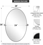 ANDY STAR Oval Bathroom Mirror, 24" x 36" Chrome Stainless Steel Metal Frame Vanity Mirror for Over Sink with Adjustable Tilting Design, Pivoting Mirror for Modern Wall Decor